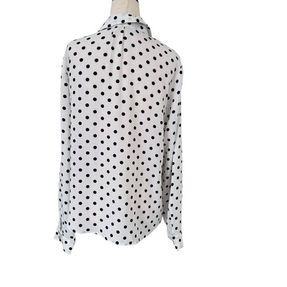 Akaiv Cream Black Polkadot Blouse VNeck Faux Knot Crossover 100% Polyester Mediu - Picture 4 of 9